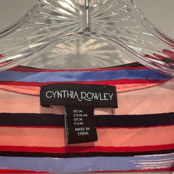 Cynthia Rowley Pink/Red Striped Short Sleeve Blouse size Medium - Picture 2 of 8